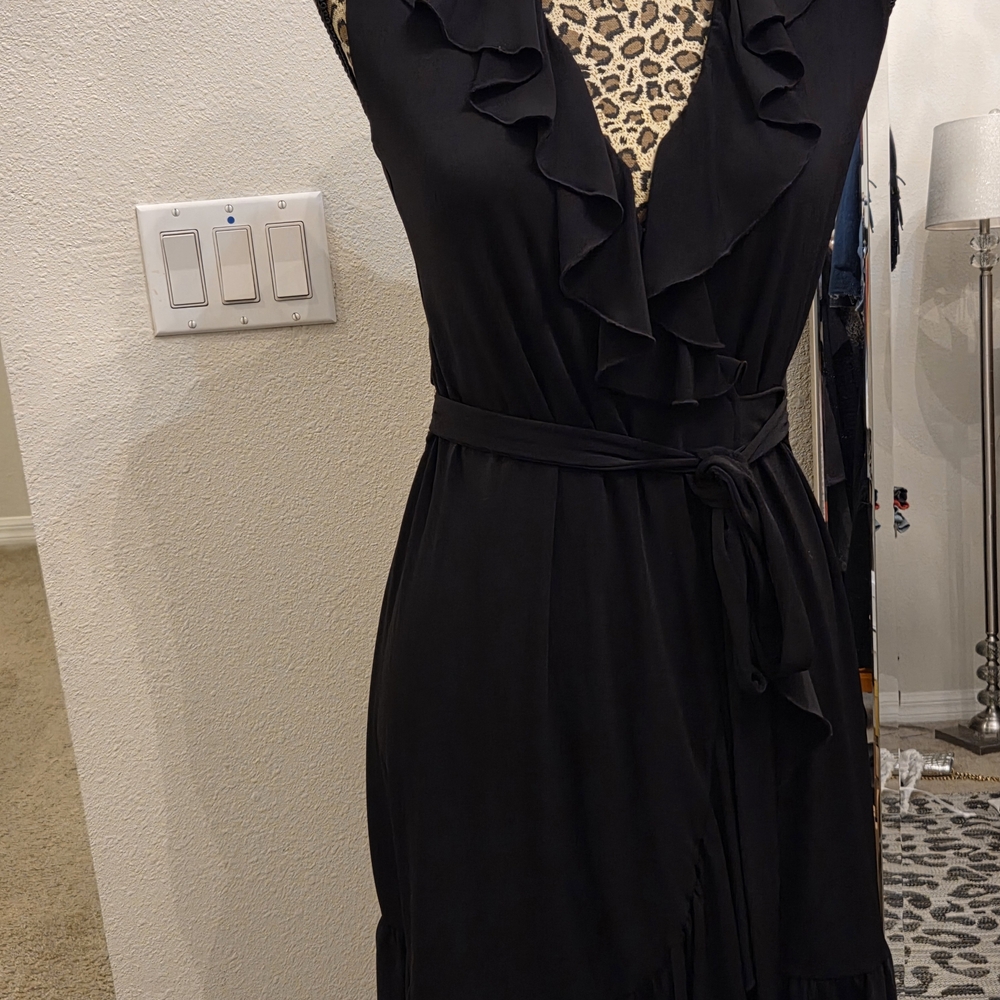 Calvin Klein Black Ruffle Midi Dress